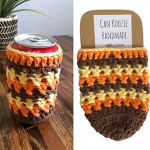 Hand Crafted Crochet Cozy Cup 12oz Can 70’s Vibe Retro Vintage Boho